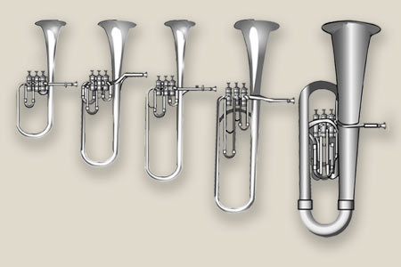 Illustration of an upright family of Saxhorns
